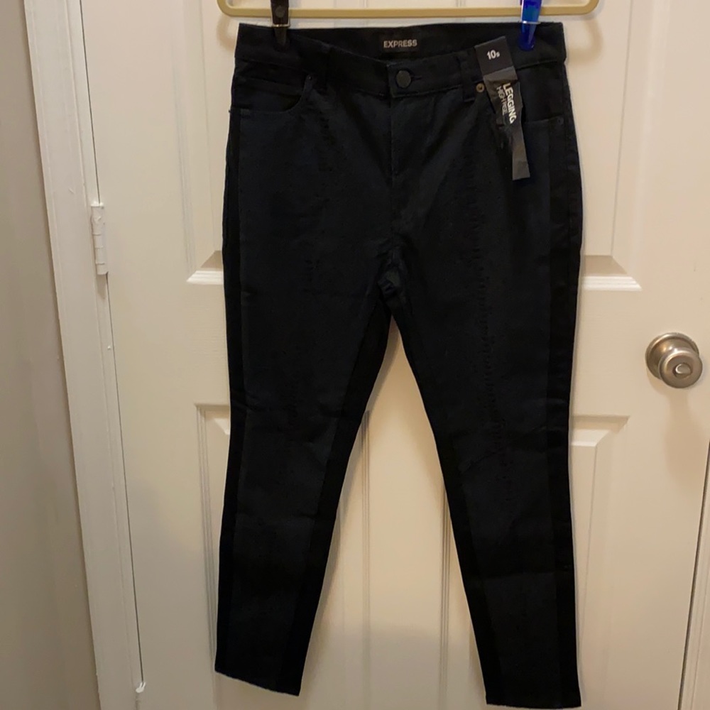 Express High Rise Black Snakeskin Leggings (Pants)